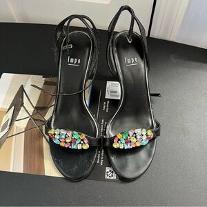 Black multicolor beaded heels